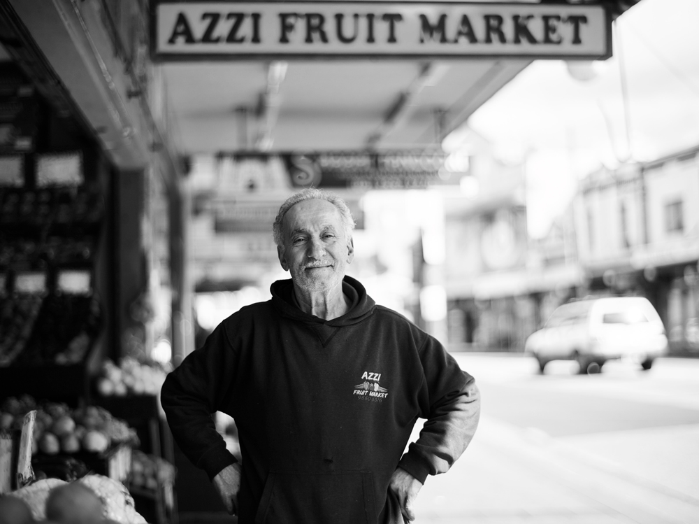 Mr Azzi outside his Enmore fruit shop.