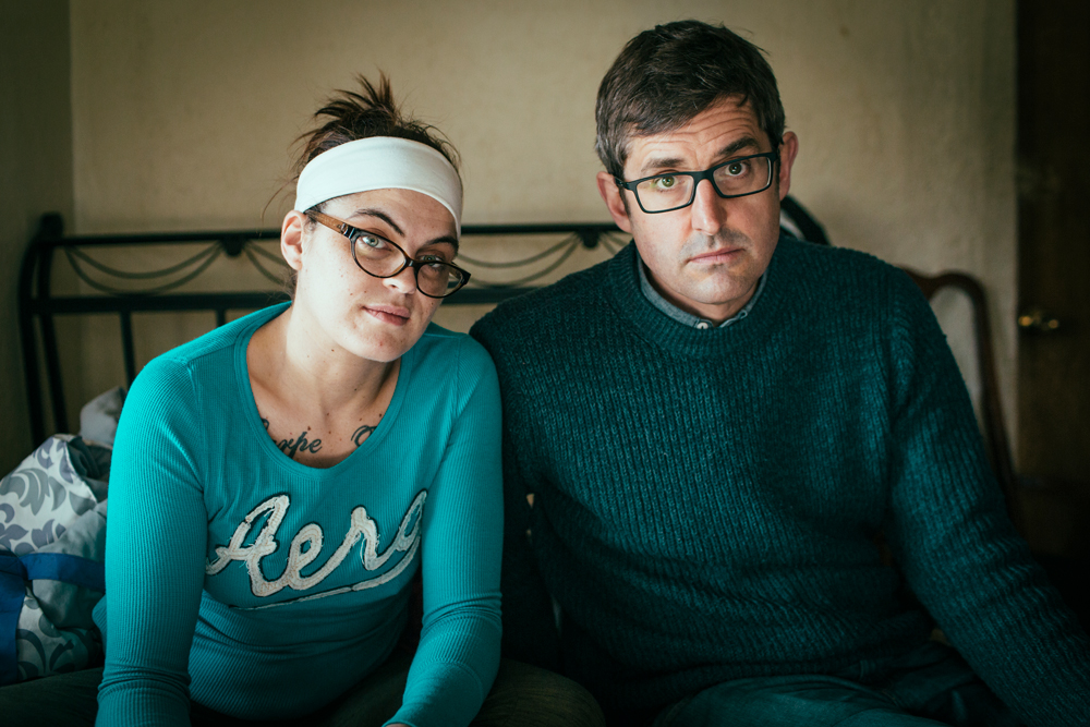 Theroux, right, sits with Petty Betty, left, a heroin user struggling to overcome her addiction.